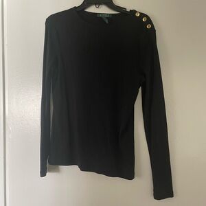 Ralph Lauren Black Long Sleeve Top with Gold Button Accents large.